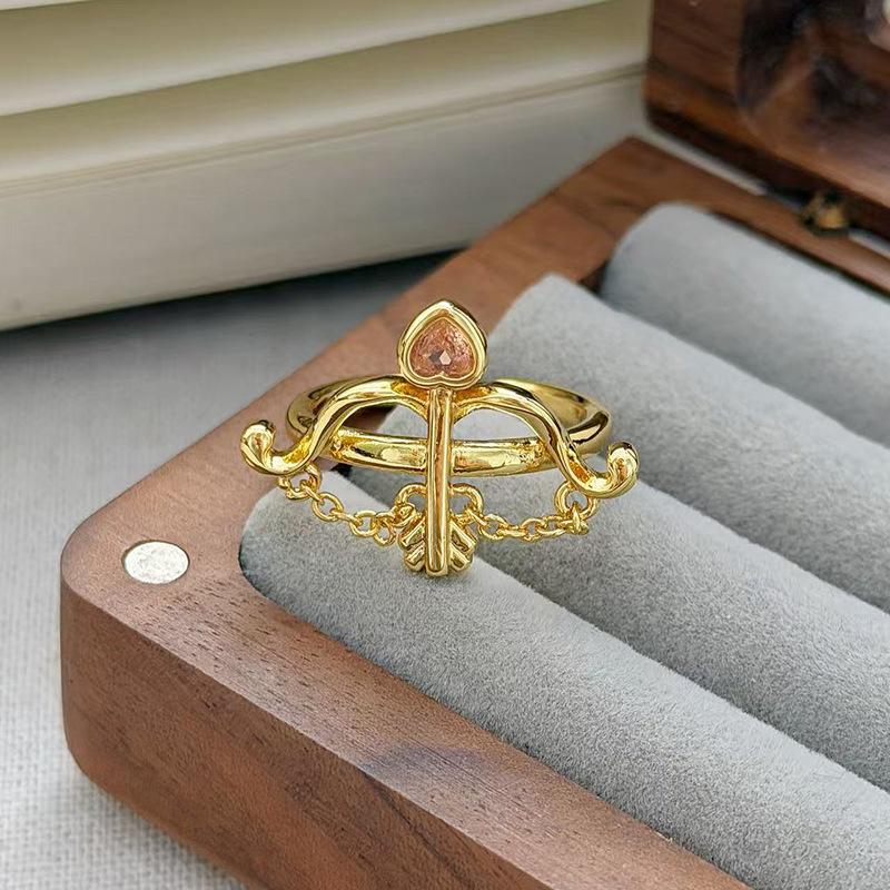 Medieval Vintage Pink Zircon Colored Treasure Open Ring Niche Light Luxury High Sense Stacked With Diamond Rings Woman