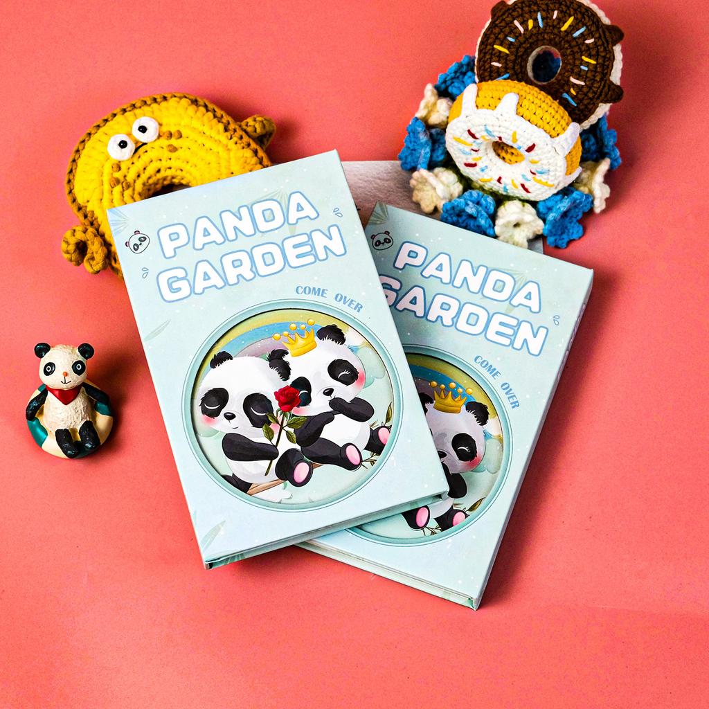 Cute Hand-Painted Panda Series Sky Blue Base Color Hard Shell Three Fold Magnetic Buckle Notebook Fun Cartoon Handbook