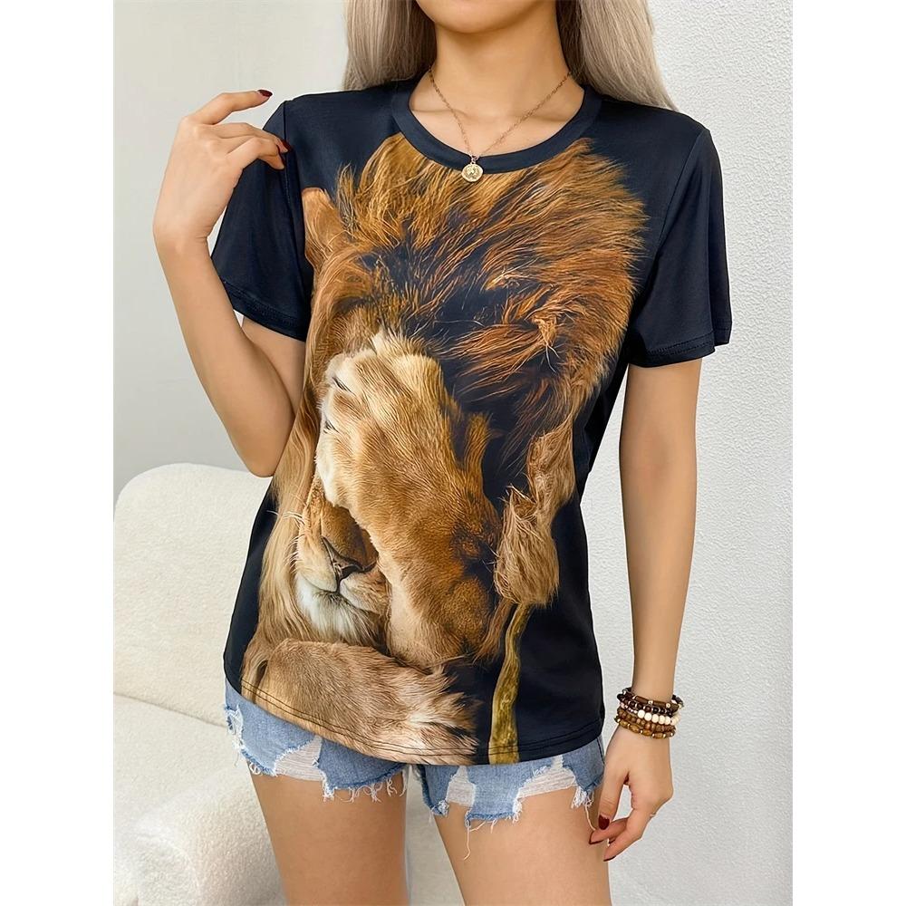 New Women's T Shirt Summer Short Sleeve Abstract Face Printed Round Neck Loose Short Sleeve Oversized Y2K Streetwear