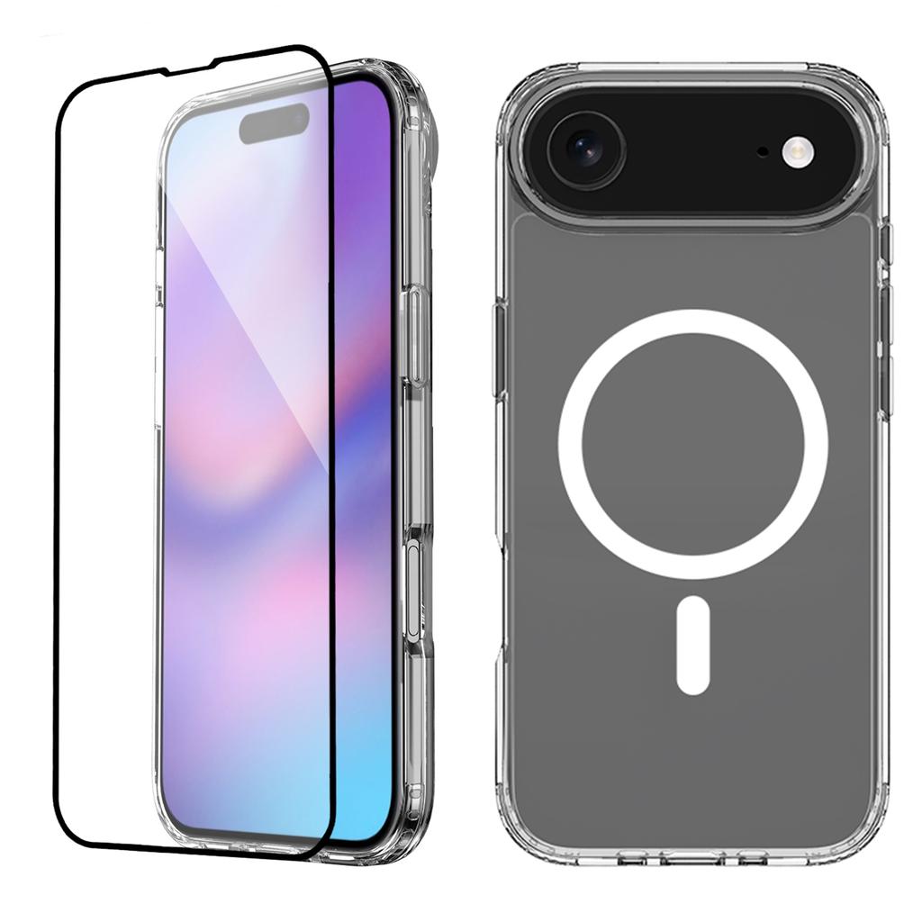 For iPhone Air Case Compati with MagSafe PC+TPU Clear Phone Cover with Tempered Glass Screen Protector