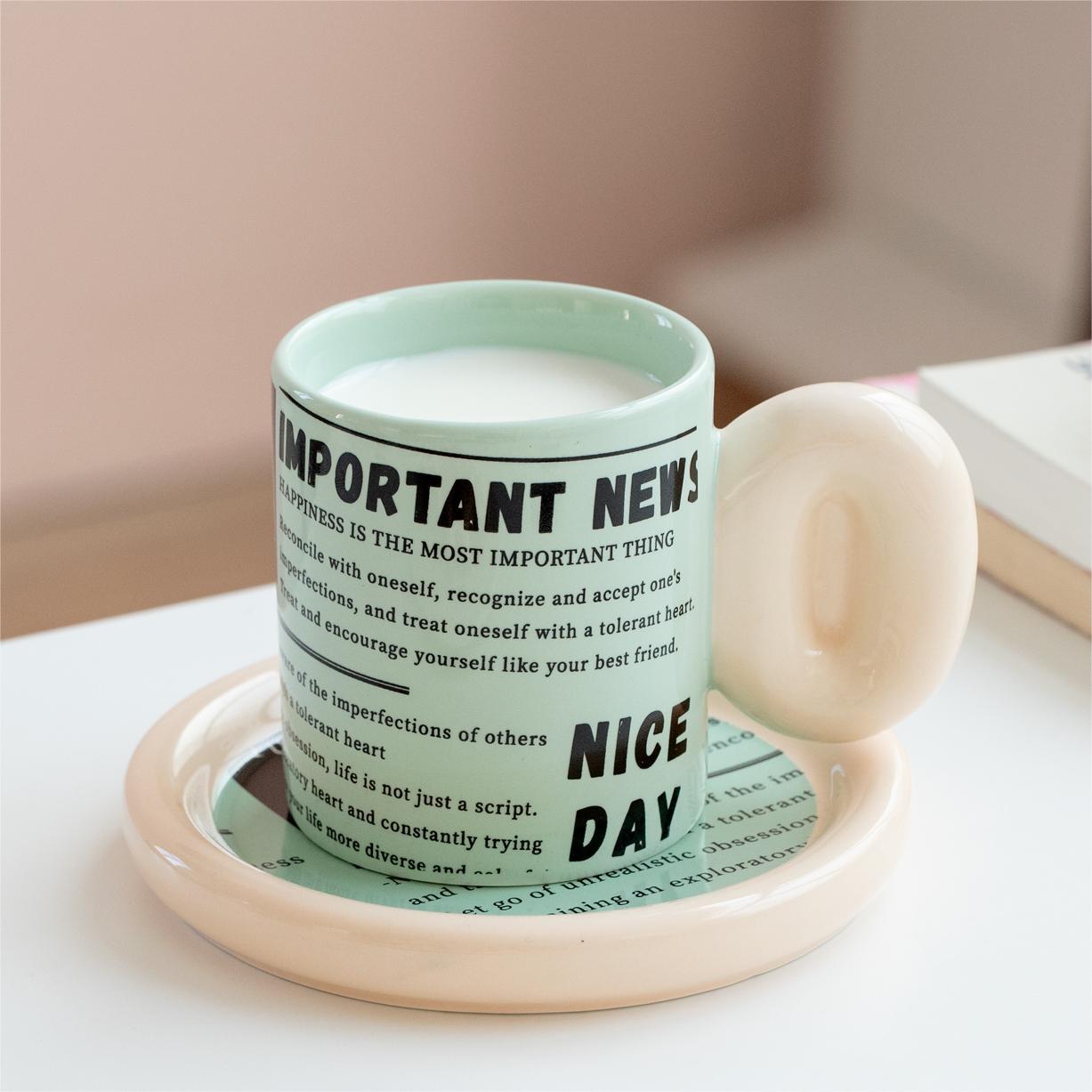 

Newspaper Style Contrasting Coffee Cup Disc English Ceramic Cup Home Office Mug High Appearance 200ml