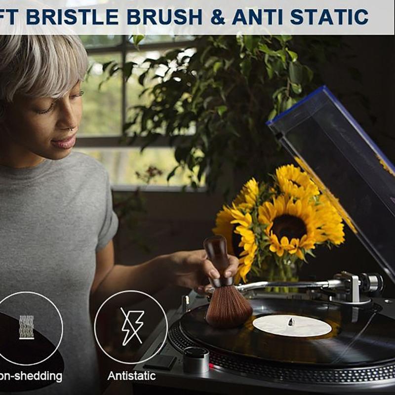 Rengöringsborste Antistatisk för Vinylskivor, Supermjuk Borste med Trähantag & Kolfiberborst