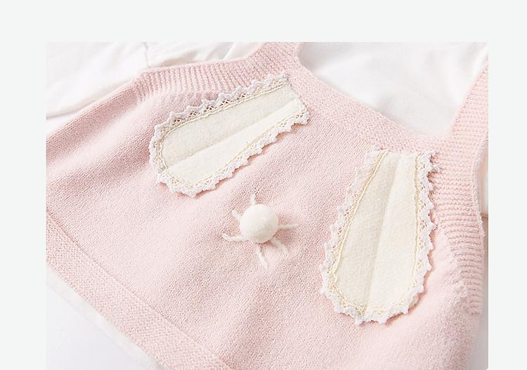 [Rabbit Ear Knitted Tank Top+Simple Long Sleeve] 25 Spring Children's Versatile Two piece Set for Infants and Girls