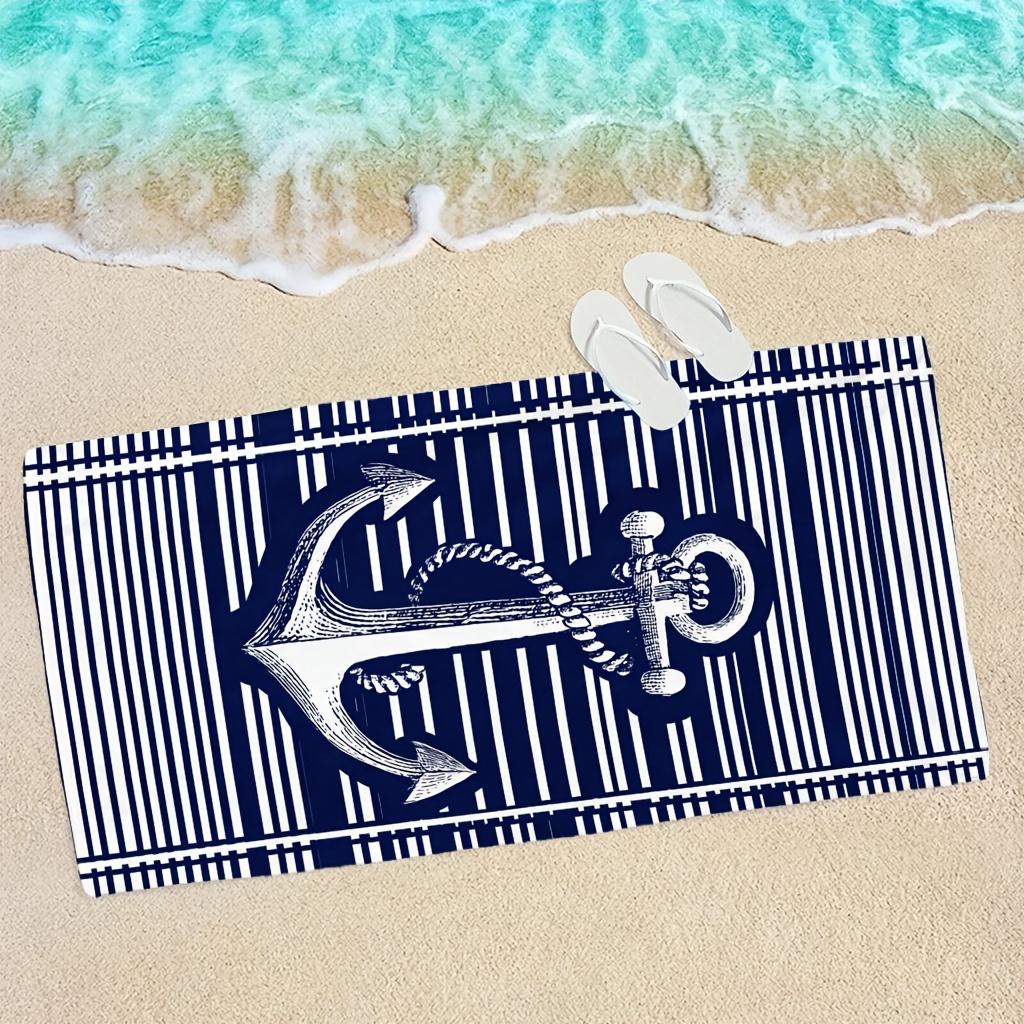 1pc Ultra-Soft Microfiber Beach Towel | Anchor Navigation Pattern, Lightweight and Absorbent, Ideal for Yoga, Travel, Swimming