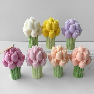 New 3D Tulip Candle Molds Soft Silicone Easily Demold Resin Crafts Mold Plaster Mold Flexible Flower Soap Mold DIY Wedding Decor
