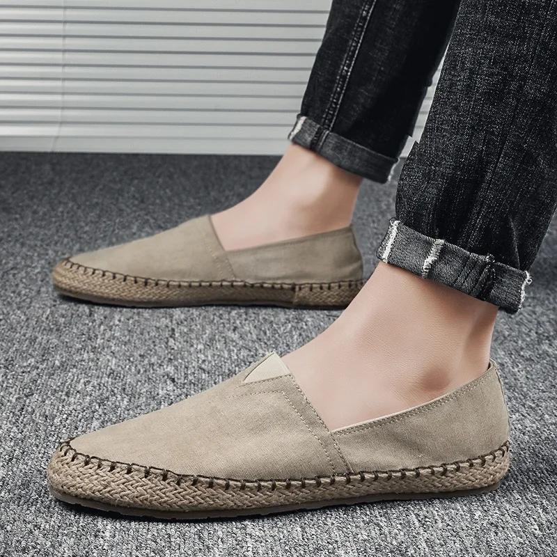 Fashion Men's Flat Canvas Shoes High quality Espadrilles Footwear Hemp Lazy Flats For Men Loafers Driving Shoes