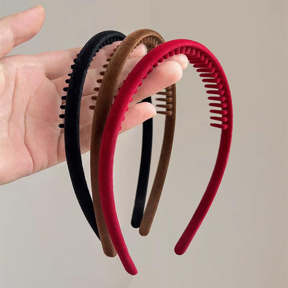 2pc Elegant Black red Velvet Hairband with Tooth Retro Headband for Women Girls Hair Bands Hair Accessories