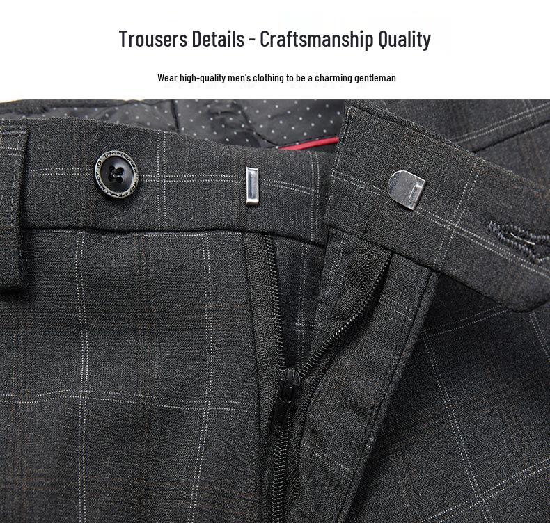 2026 High-End Slim-Fit Plaid Wool Suit Set - Men's Non-Iron Business Casual Formal Wear for Weddings