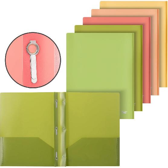 Mr. Pen- Plastic Folders with Pockets and Prong, 5 Pack, Assorted Colors, Pocket Folders, Folders with Prongs, File Folders with Fasteners, 2 Pocket