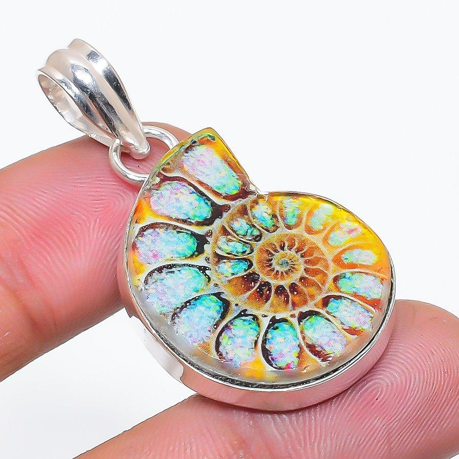 Натуральный титановый амонит, драгоценный камень, кулон из стерлингового серебра 925 пробы 1,73  AP-14271