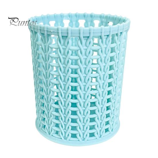 Pen Holder Imitation Rattan Holder, Round Hollow Desk Organizer, Large Capacity Pencil Accessory Cup for Pens Pencils Makeup Brushes, Nordic