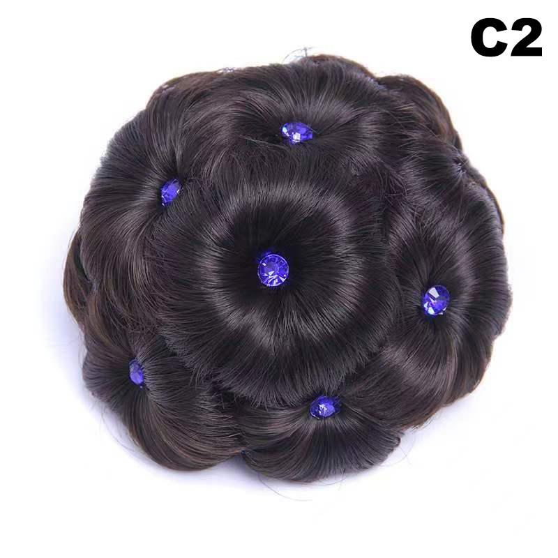 Synthetic Hair Bun Bud Hair Clips With Diamond Colorful Shiny For Women Ponytail Claw Clip Lifelike Hairpiece Styling Tools