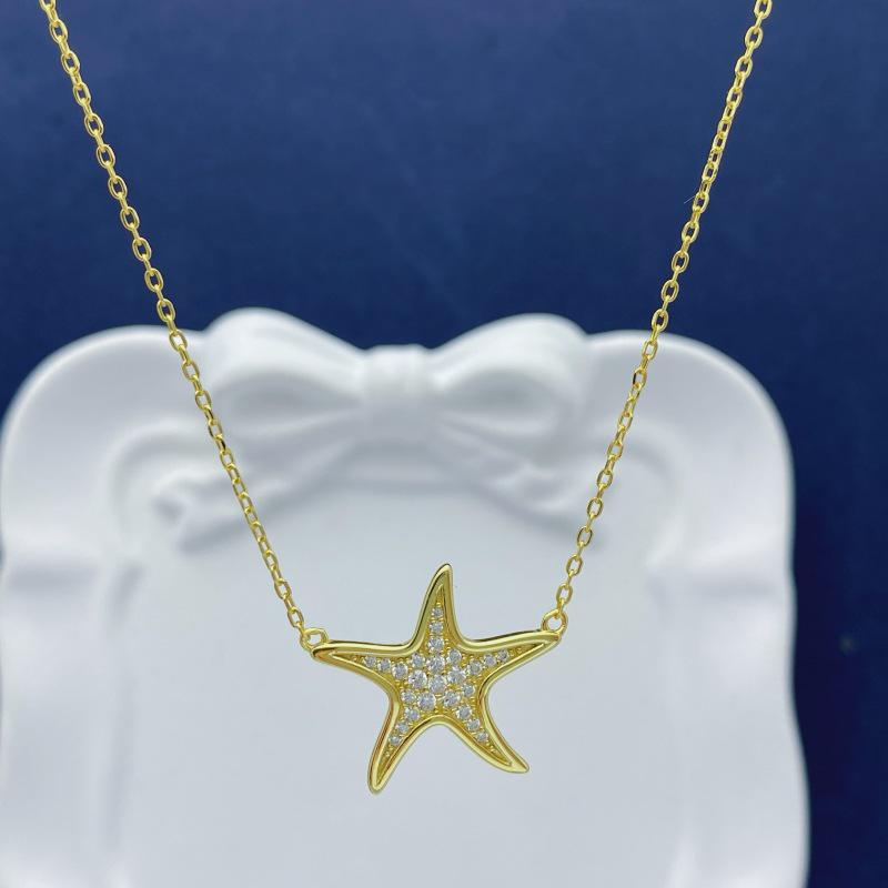 Sterling Silver S925 Starfish Necklace: Elegant European & American Style for Women Sterling Silver S925