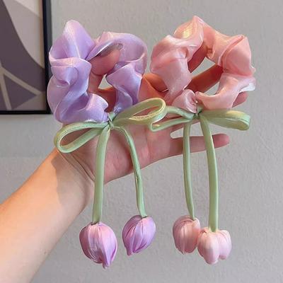 Corda de Cabelo Scrunchies de Cetim em Forma de Tulipa Grandes Previnem a Quebra do Cabelo Laços de Cabelo para Meninas Acessórios de Cabelo Macios