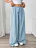 Women's Mid Rise Striped Wide Leg Pants Loose Fit Drawstring Elastic Waist Casual Trousers