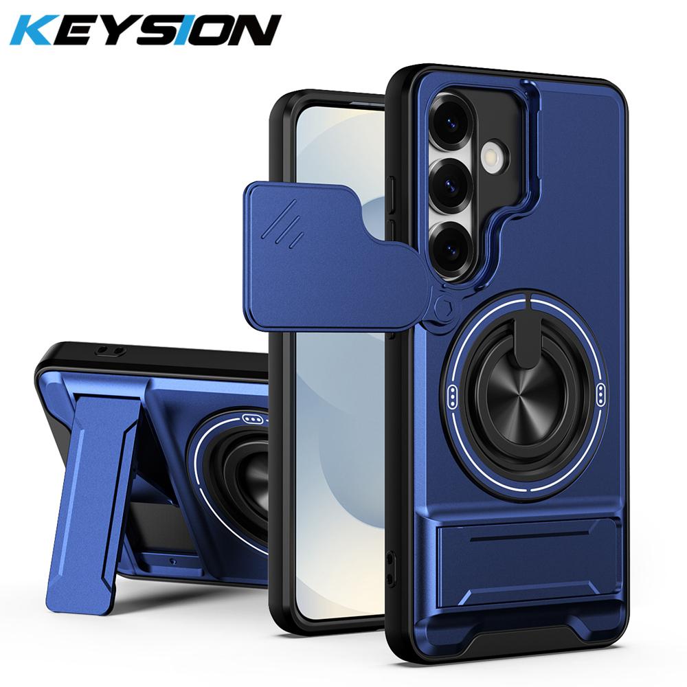 KEYSION Magnetic Phone Case for Samsung Galaxy S25 S26 Ultra S26+ S25 FE Slide Camera Protection Upright Kickstand Ring Shockproof Cover