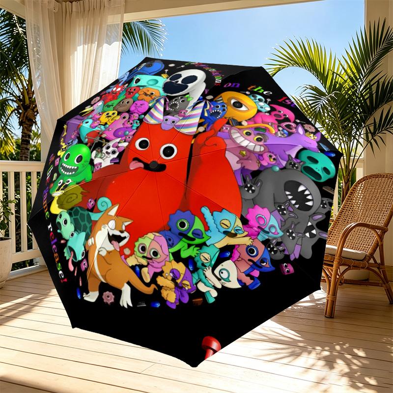 Game Rainbow Friends Print Automatic Open Close Umbrella, Portable Foldable Umbrella, for Outdoor Commute Camping Trip, Ideal Birthday Gift