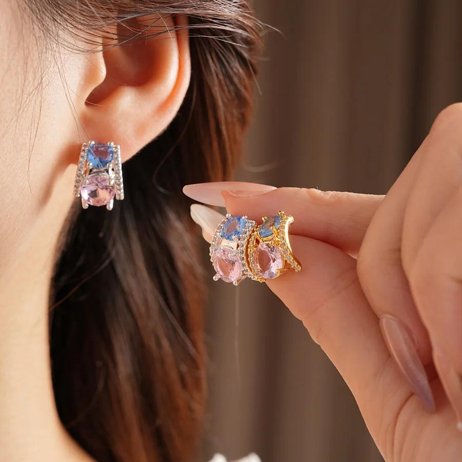 2025 Neue Zirkon C-förmige Ohrringe für Damen Süße und einfache Ohrstecker im Ins-Stil High-End Luxus Designer Zirkon Geschenke