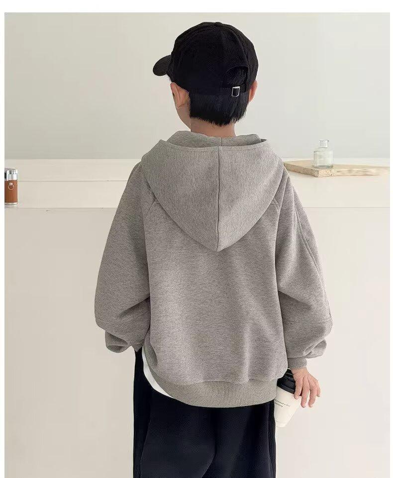 Boys' Velvet-Lined Hooded Sweatshirt - 2026 Trendy Winter Fleece for Big Kids