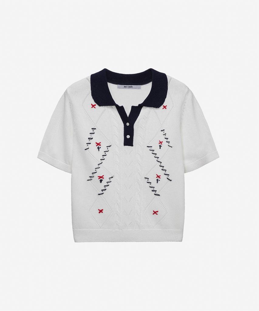 JUCYJUDY Linen Embroidered Collared Knit J1Kt322C