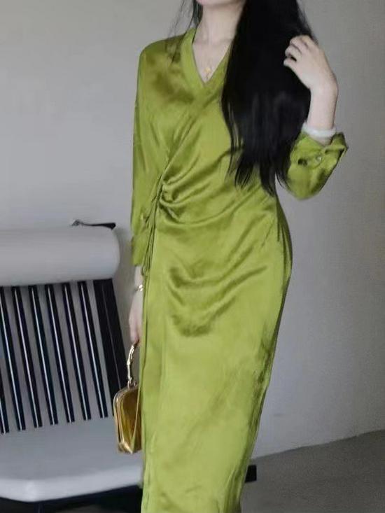 In Stock Spring/Summer 2026 High-End Chinese Style Qipao Dress with Diagonal Tie for Women