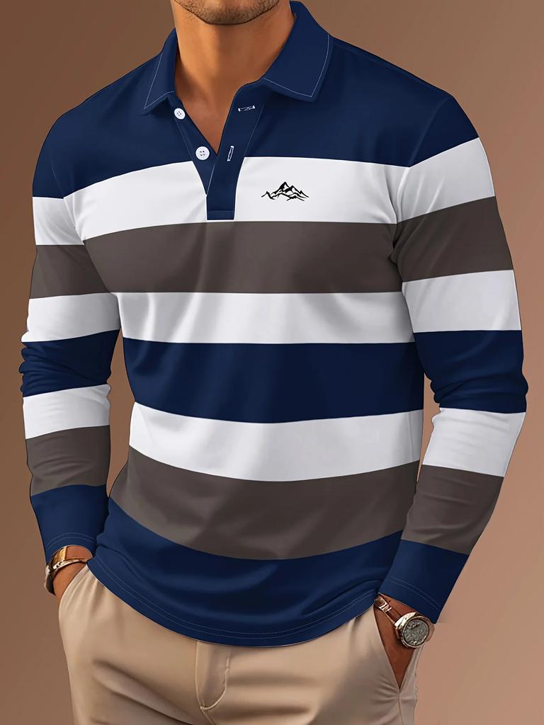 Long Sleeve Polo Shirt with Decorative Cross Graphic, Stylish Casual Top