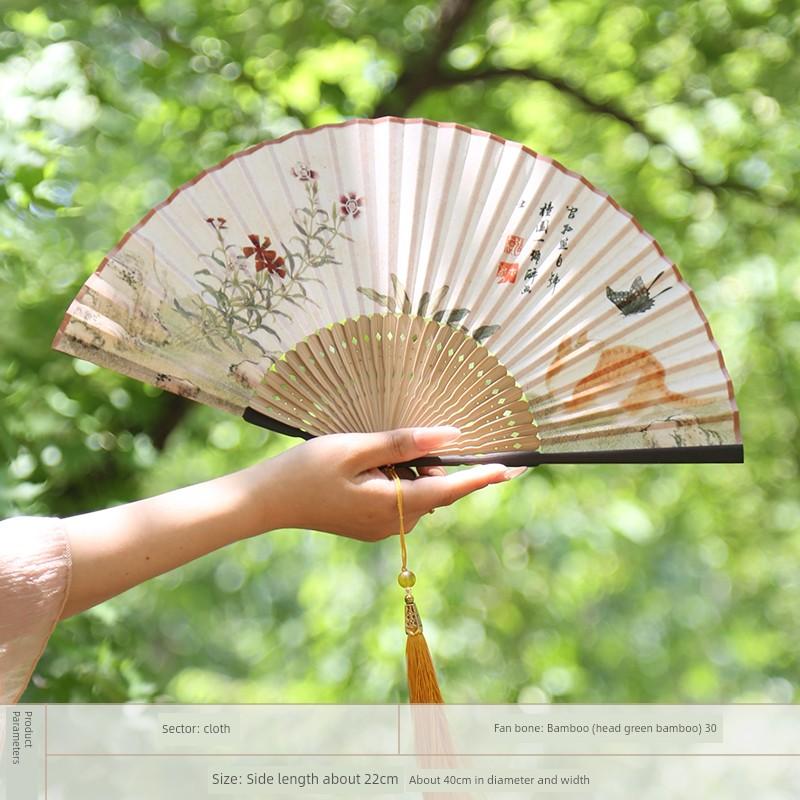 2026 New Model 8-Inch Folding Fan, Traditional Chinese Style Fan, Double-Sided, Chinese Style, Hanfu, Cheongsam, Cat, Butterfly, Summer Folding Fan