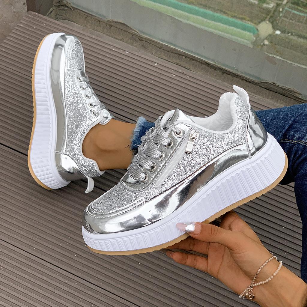 Mode Damen Plateau Sneaker Herbst Neue Mode Lässige Sportschuhe für Damen Outdoor Dicke Sohle Bequeme Flache Sneaker Damen