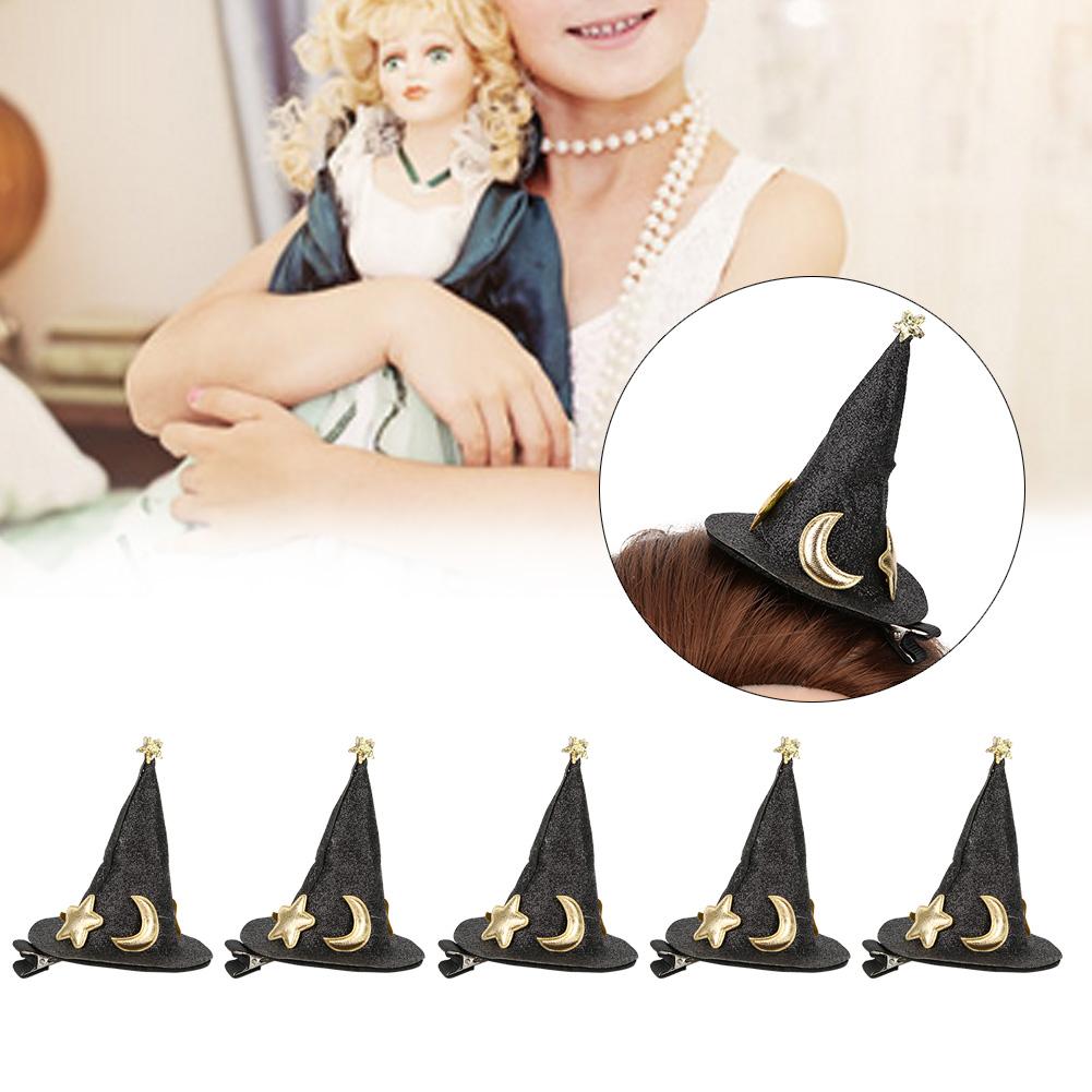 5pcs Mini Witch Hat Hair Pins Cute Hair Clips Halloween New Year Christmas Holiday Hair Decoration