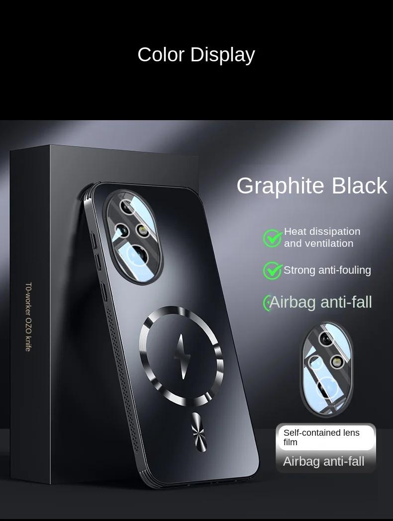 

Для чехла Huawei Honor 200 Pro Твердый Матовый Магнитный беспроводная зарядка Защита объектива Задняя крышка Чехол Для Honor 200 100 Pro Накладка For Honor 200 Pro