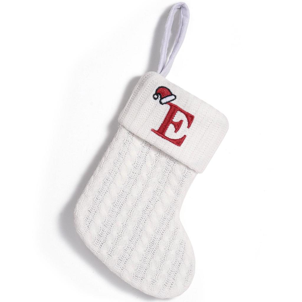 Cross-Border White Knitted Christmas Stocking with Letter Embroidery – Decorative Gift Bag Ornament.