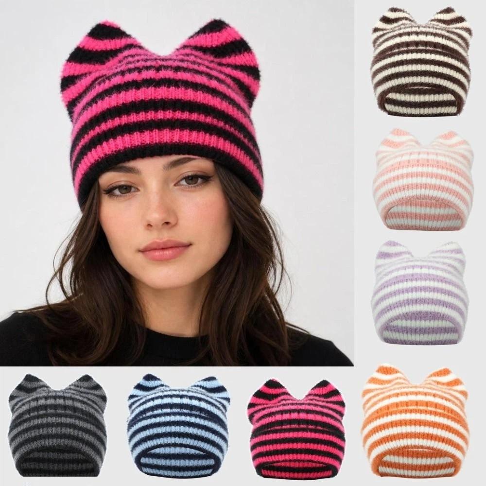 Winter Cat Ears Beanie Hat Soft Ear Protection Wool Cap Casual Wool Knitted Cap Outdoor Wear
