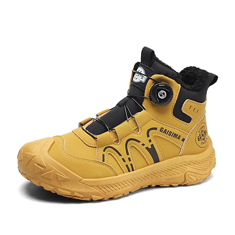 

Yellow Winter Trekking Boots Men Hiking Shoes High top Motorcycle Shoes Man Work Sneakers Warm Fur Outdoor Walking Boots Men 39