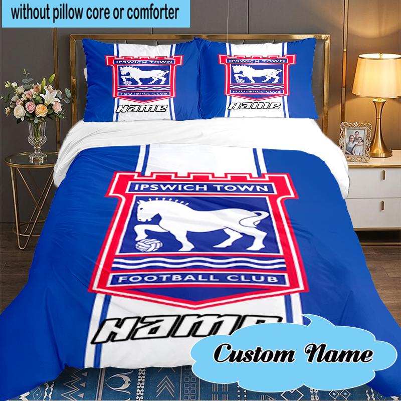 Custom Name Ipswich FC Crest Bedding Set 3pcs, Bedding Set Including 1pc Duvet Cover And 2pcs Pillowcases for Bedroom, Dormitory Gift