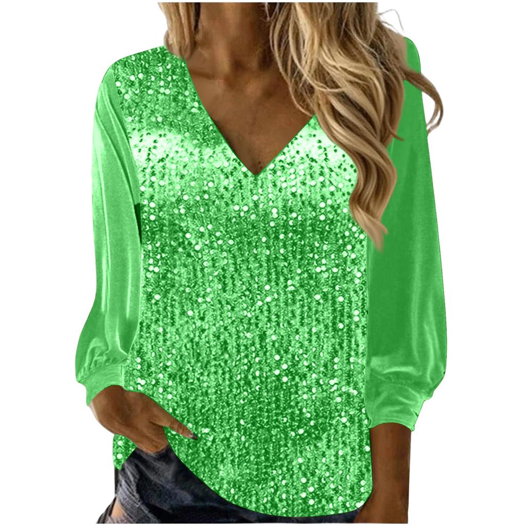 Ladies' Printed Casual And Fashionable Long Sleeved V-neck Top