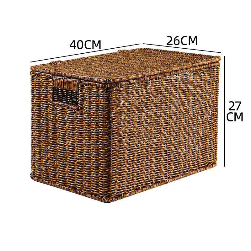 Nordic Style Rattan-Look Woven Storage Box with Lid for Bedroom and Household Organization.