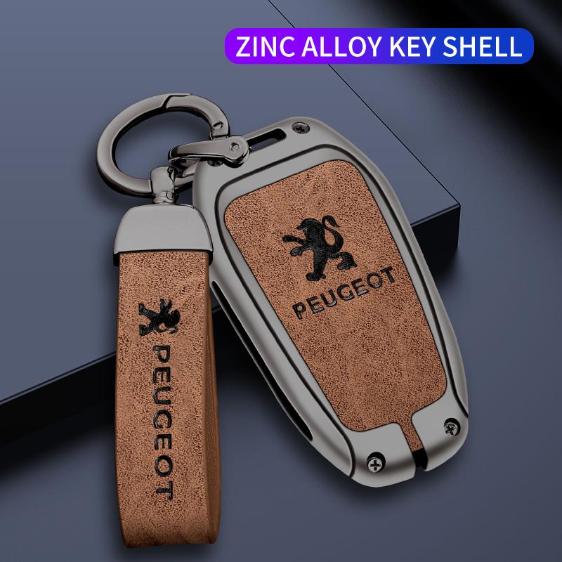 Zine Alloy Leather Car Smart Key Case Shell Cover Protector Fob For Peugeot 308 408 508 2008 3008 4008 5008 Keychain Accessories