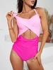 Women's Plus Size Swimsuit Long Sleeved Printed Mesh Cover Shirt Sexy Bikini Three Piece Set