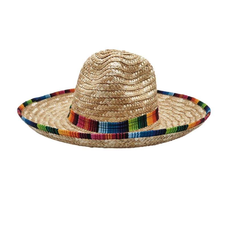 

Этническая соломенная шляпа от солнца для мужчин женщин унисекс Мексика сомбреро шляпа с широкими полями летние пляжные фестивальные аксессуары M