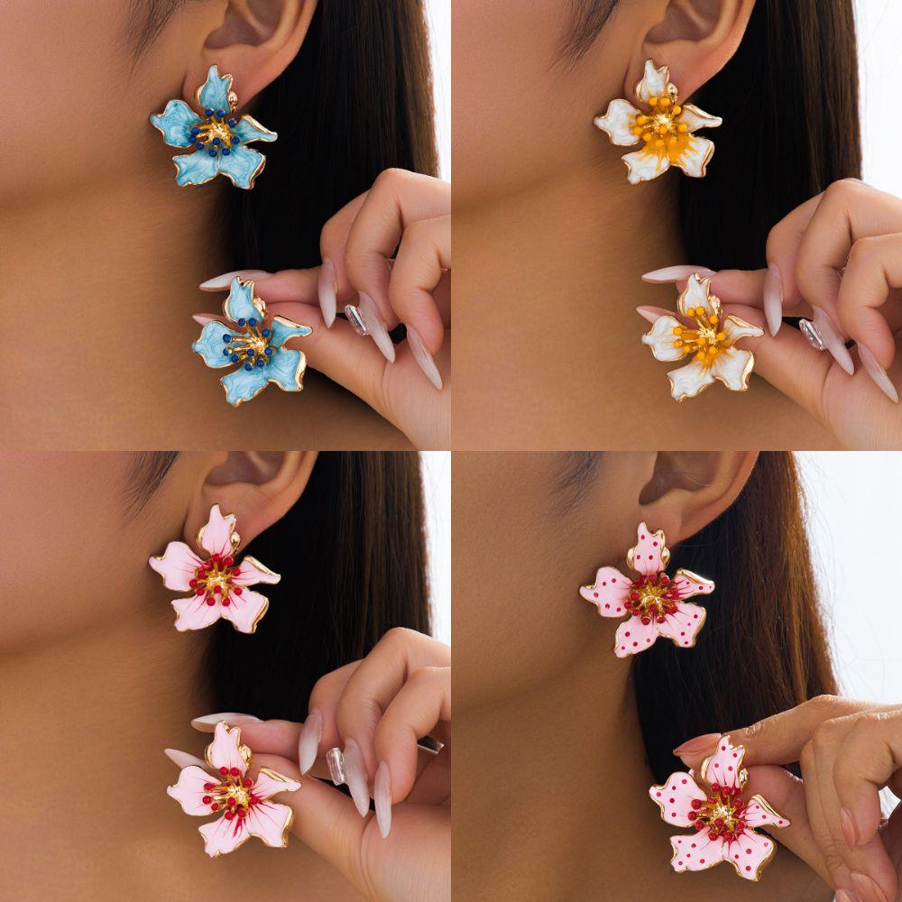 High-End Finish Oil Drop Flower Earrings Retro Enamel Flower Petal Earrings  Wedding Party