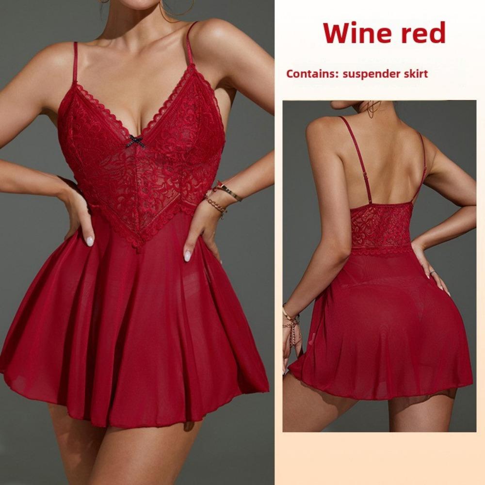 Sex Underwear Sexy Mesh Perspective Loungewear Lace Suspender Nightdress