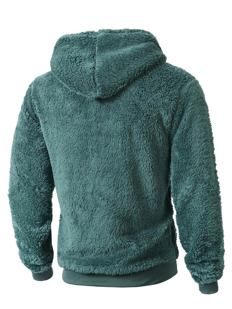2025 Autumn/Winter European & American Men's Plush Lined Hooded Sweatshirt Jacket