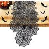 Nialnant Halloween Decoration Table Runner with 12 Pack 3D Bats, Spider Web Black Lace Table Runner for Kitchen Dinner Table, Halloween Party