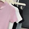 Chinese Style Button Up Stand Up Collar Knitted Sweater Women Spring Summer Tight Fitting Inner Layer Bottom Layer Temperament Short Sleeved Top