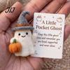 Small Halloween Prop Little Pocket Ghost, Handmade Wool Felted Ghost with Pumpkin, Mini Plush Toy Doll Inspirational Card, Emotional Support Gift for
