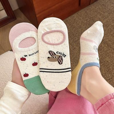 Zapatos Náuticos de Mujer con Estampado de Animales de Dibujos Animados para Primavera y Verano, Simples y Versátiles, Calcetines Invisibles Antideslizantes, Algodón Fino Transpirable, Calcetines Cortos