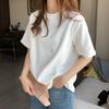 Women Loose Fit T-shirt Short Sleeve Minimalist Solid Color O Neck Top