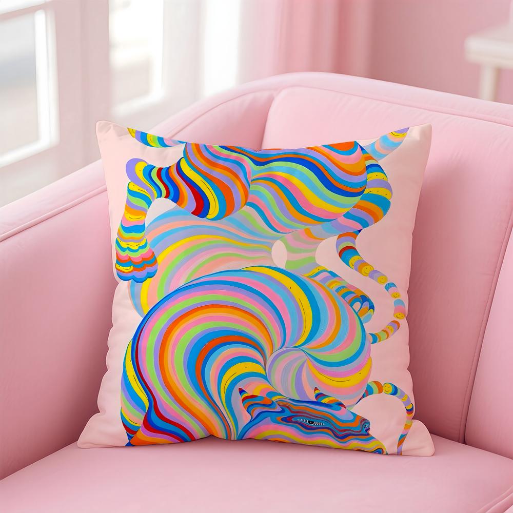 Lebendige Retro Interessante psychedelische Linien Kunst Kissenbezug Leinen Kissenbezug Hülle Weiche Dekoration für Sofa Wohnzimmer