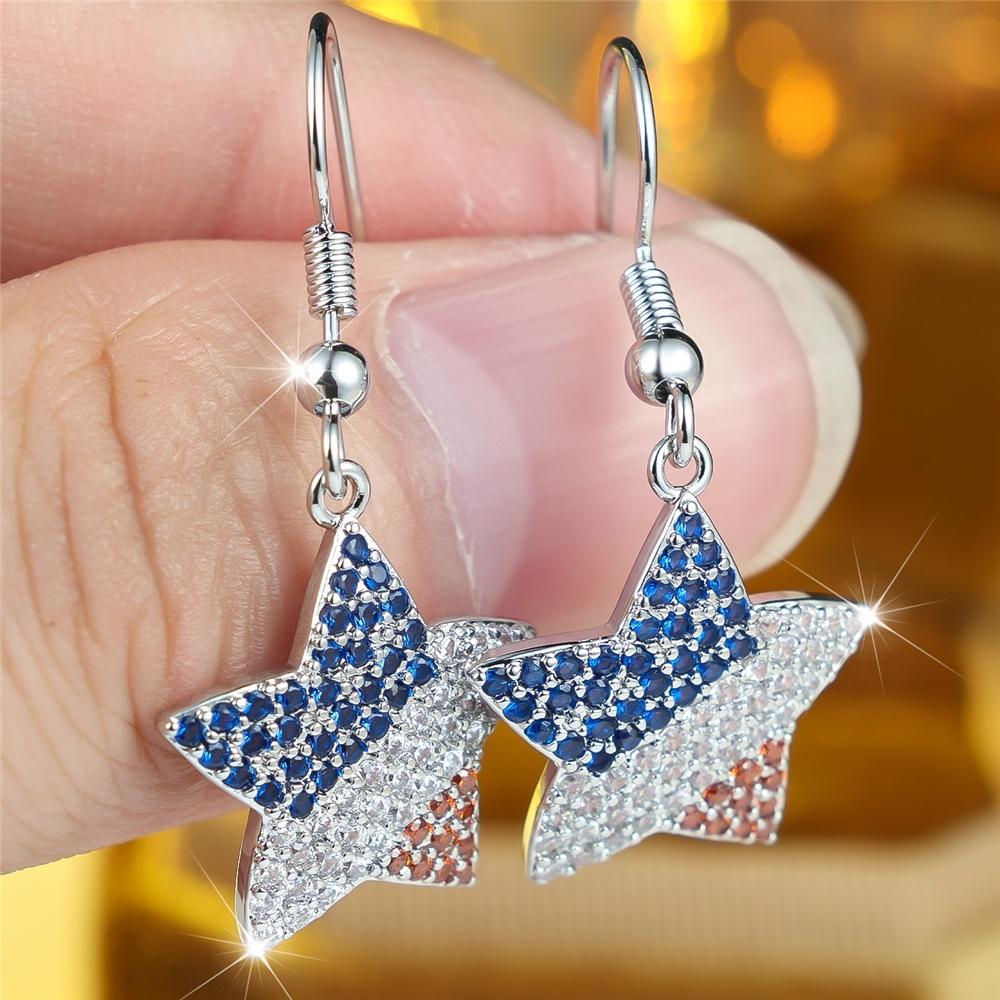 Elegant Female Small Blue White Red Stone Star Hoop Earrings Trendy Fashion Silver Color Wedding Jewelry For Women