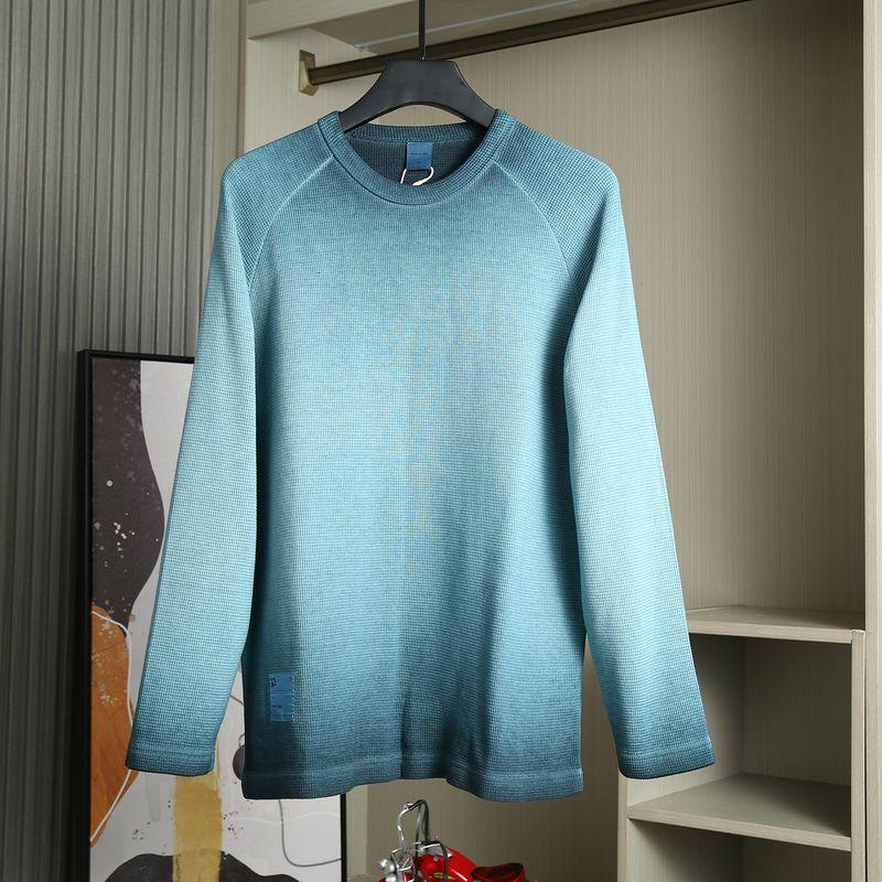 Big Brand Bargain Autumn/Winter Men s Casual Knitwear European Surplus Waffle Gradient Sweater Trendy Blue M